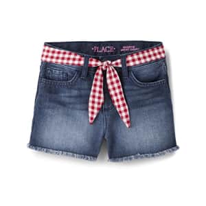 The Children's Place Girls' Belted Denim Shorts, Brooke Wash, 12 for $9