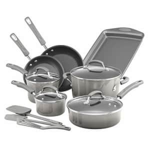 Rachael Ray Brights Nonstick Cookware Pots and Pans Set, 14 Piece, Sea Salt Gray for $177