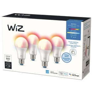 Wiz 9W RGBW LED Smart Bulb 4-Pack for $19