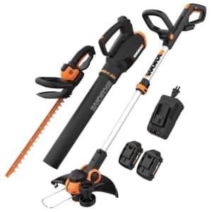 Worx 20V Cordless Grass Trimmer, Hedge Trimmer, and Leaf Blower Combo Kit for $189