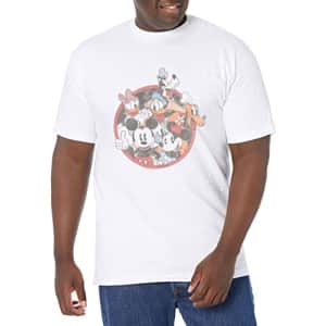 Disney Big & Tall Classic Mickey Retro Groupie Men's Tops Short Sleeve Tee Shirt, White, X-Large for $10