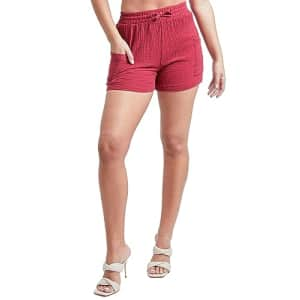 YMI Women's High Rise Gauze Shorts, Garnet, XL for $17