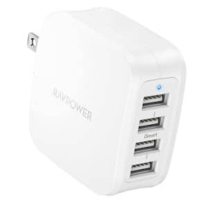 RAVPower 40W 4-Port USB Wall Charger for $9