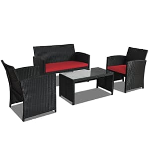 Goplus Rattan Patio Furniture Set 4 Pieces, Outdoor Wicker Conversation Sofa and Table Set with for $210 Goplus Rattan Patio Furniture Set 4 Pieces, Outdoor Wicker Conversation Sofa and Table Set with for $210