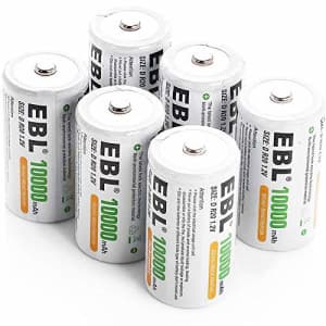 EBL D Battery D Size Rechargeable Batteries 10,000mAh Ni-MH, Pack of 6 - ProCyco Technology for $34