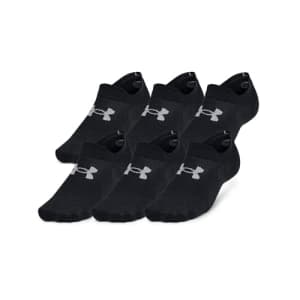 Under Armour Unisex-Adult Essential Ultra Low Tab Socks 6 Pack, (001) Black/Black/Castlerock, for $17