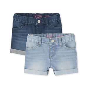 The Children's Place Baby Toddler Girls Roll Cuff Denim Shortie Shorts 2-Pack, Miley WASH, 18-24 for $17