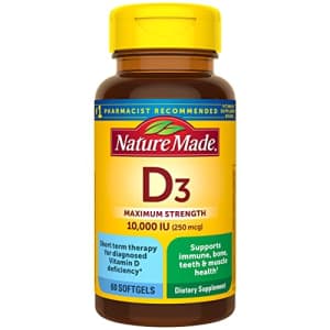 Nature Made Maximum Strength Vitamin D3 10000 IU (250 mcg), Dietary Supplement for Bone, Teeth, for $10