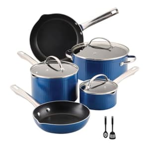 Farberware Style Nonstick Cookware Pots and Pans Set with Cooking Utensils, Dishwasher Safe, 10 for $84