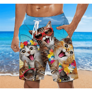 Men's Cat Graphic Print Swim Shorts for $12