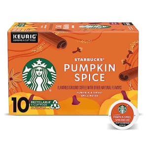 Starbucks K-Cup Coffee Pods, Pumpkin Spice Naturally Flavored Coffee for Keurig Brewers, 100% for $17