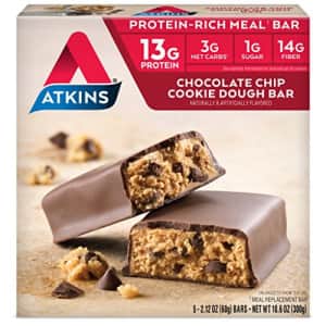 Atkins Protein-Rich Meal Bar, Chocolate Chip Cookie Dough, Keto Friendly, 5 Count (Pack of 6) for $73 Atkins Protein-Rich Meal Bar, Chocolate Chip Cookie Dough, Keto Friendly, 5 Count (Pack of 6) for $73