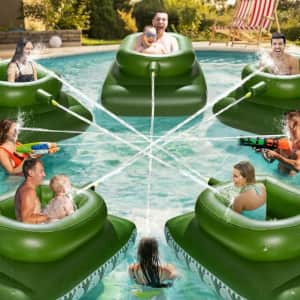 Giant Inflatable Ride-On Tank Pool Toy w/ Water Cannon for $33