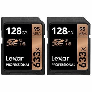 Lexar 128GB Professional 633x SDXC Class 10 UHS-I/U1 Memory Card Up to 95 Mb/s 2 Pack for $80