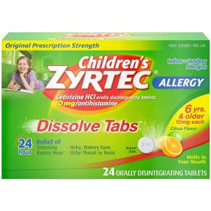 Children's Zyrtec 24 HR Dissolving Allergy Tablets 24-Count Box for $4 via Sub. & Save Children's Zyrtec 24 HR Dissolving Allergy Tablets 24-Count Box for $4 via Sub. & Save