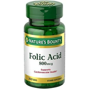 Nature's Bounty Folic Acid 800 mcg Tablets Maximum Strength, 250 Count (Pack of 1) for $8