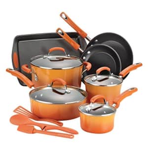 Rachael Ray Classic Brights Hard Enamel Nonstick 14-Piece Cookware Set, Orange Gradient for $259