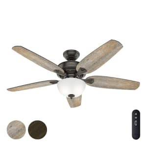 Hunter Fan 54 Inch Casual Noble Bronze Indoor LED Ceiling Fan with Reversible Blades, Light Kit for $80