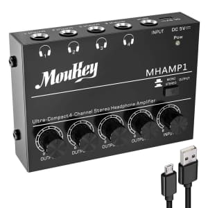 Moukey 4 Channel Stereo Audio Amplifier Headphone Splitter for $12 Moukey 4 Channel Stereo Audio Amplifier Headphone Splitter for $12