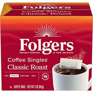 Folgers Classic Medium Roast Coffee, 19 Single Serve Coffee Bags for $12