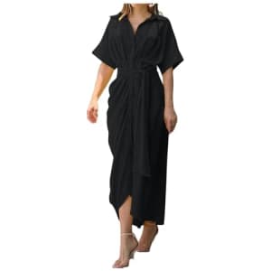 Women's Midi Lace-up Button Dress for $13