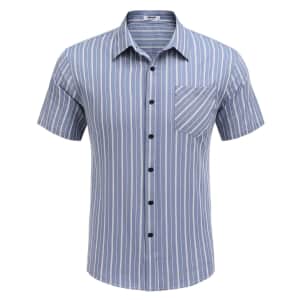 Coofandy Men's Plaid Short Sleeve Dress Shirt for $10