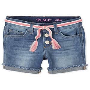 The Children's Place Girls' Belted Denim Shorts, Azure Blue WASH, 16 for $13