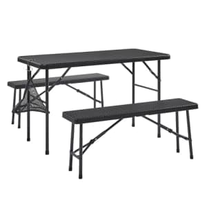 VECELO 3 Piece Folding Picnic Table with Benches, 47.2" Faux Rattan Patio Set with Mesh Bag, for $105