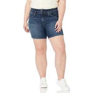 Silver Jeans Co. Women's Plus Size Suki Mid Rise Shorts, Cuffed Dark Indigo, 24W for $81