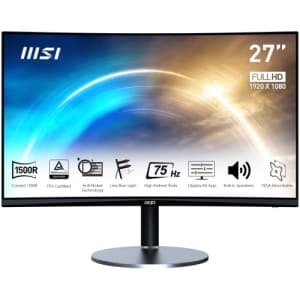 MSI Pro MP271CA, 27", 1920 x 1080 (FHD), Curved VA, 75Hz, TUV Certified Eyesight Protection, 4ms, for $200