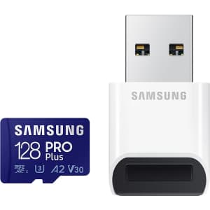 Samsung Pro Plus 128GB microSDXC Memory Card w/ Reader for $16