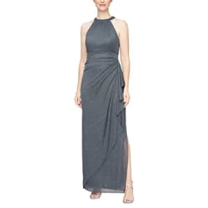 Alex Evenings Women's Long Mesh Halter Cascade Dress (Petite and Regular), Smoke Glitter, 12 for $189