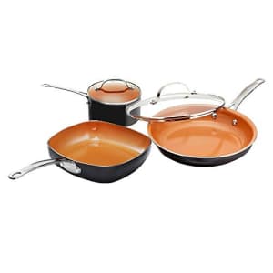 Gotham Steel Nonstick 5 Piece Essential Cookware Set with 9.5 Square, 2 qt. Pot and 11 Fry Pan with for $47
