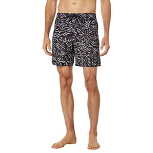 Volcom Men's Standard 17-Inch Elastic Waist Surf Swim Trunks, Poly Black White, Small for $21