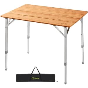 ATEPA Bamboo Folding Camping Table with Adjustable Height Aluminum Legs Small Coffee Table Patio for $120