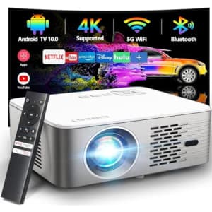 1080p 5G WiFi Projector w/ Android TV for $144