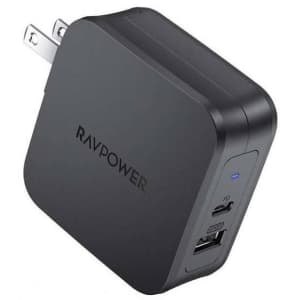 RAVPower PD Pioneer 61W 2-Port USB-C Wall Charger for $9