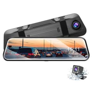 10" 4K Rear-View Mirror Mounted Touchscreen Dash Cam with Voice Control & Rear Backup Camera for $96