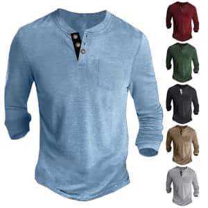 Men's Long Sleeve Henley Shirt for $13