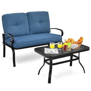 Giantex 2 Pcs Patio Loveseat with Coffee Table Outdoor Bench with Cushion and Metal Frame, Loveseat for $190