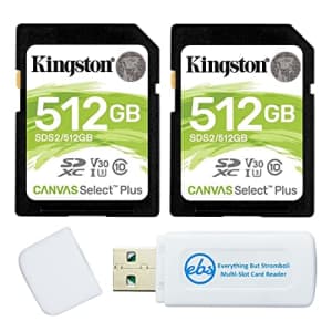 Kingston Canvas Select Plus 512GB SD Memory Card for Camera (2 Pack Bundle) SDXC Card Class 10 for $116