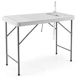 Goplus Folding Fish Cleaning Table with Sink and Faucet, Heavy Duty Fillet Table with Hose Hook Up, for $63