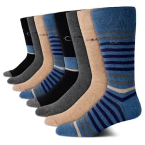 Calvin Klein Men's Dress Socks - Lightweight Cotton Blend Crew Socks (8 Pack), Size 7-12, Denim for $35
