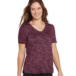 Jockey Women's Activewear Stretch Knit V-Neck Tee with Side Slits, Deepest Burgundy Scribble for $15