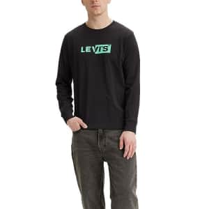 Levi's Men's Relaxed Graphic Long Sleeve T-Shirt, (New) Boxtab Caviar, Small for $18