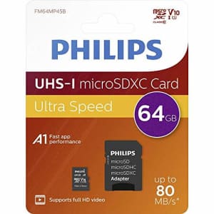 Philips - Micro SDHC 64 GB Class 10 Memory Card + Adapter for $19