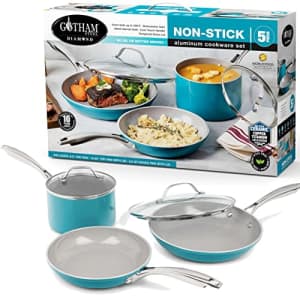 Gotham Steel Aqua Blue Nonstick Ceramic 5 Piece Cookware Set with Ceramic Coating, Stainless Steel for $34