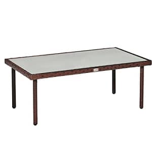 Outsunny Rattan Wicker Dining Table with Glass Top, Outdoor Coffee Table with Hand Woven for for $100 Outsunny Rattan Wicker Dining Table with Glass Top, Outdoor Coffee Table with Hand Woven for for $100