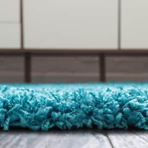 Unique Loom Solid Shag Collection Area Rug (4' 1" Round, Turquoise) for $33