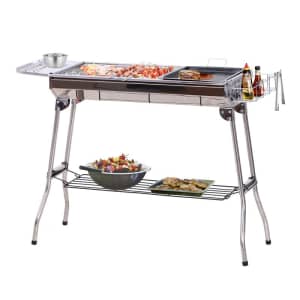 Outsunny 13" Folding Portable BBQ Kettle Charcoal Grill for $49